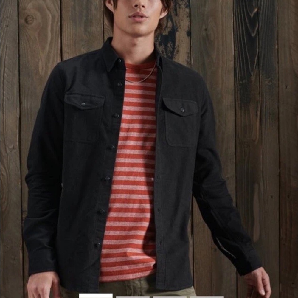 NWT Men’s Superdry Trailsman Button Up Casual Long Sleeve Shirt Faded Black L